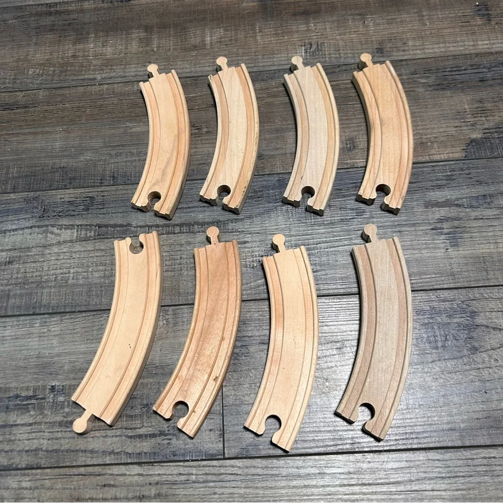 Lot of 8‎ Wooden Train Track Curve Pieces Double Sided Fits Brio Thomas Lillabo